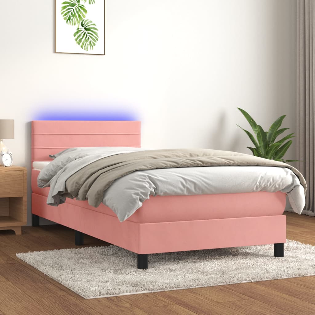 Letto a Molle con Materasso e LED Rosa 90x190 cm in Velluto - homemem39