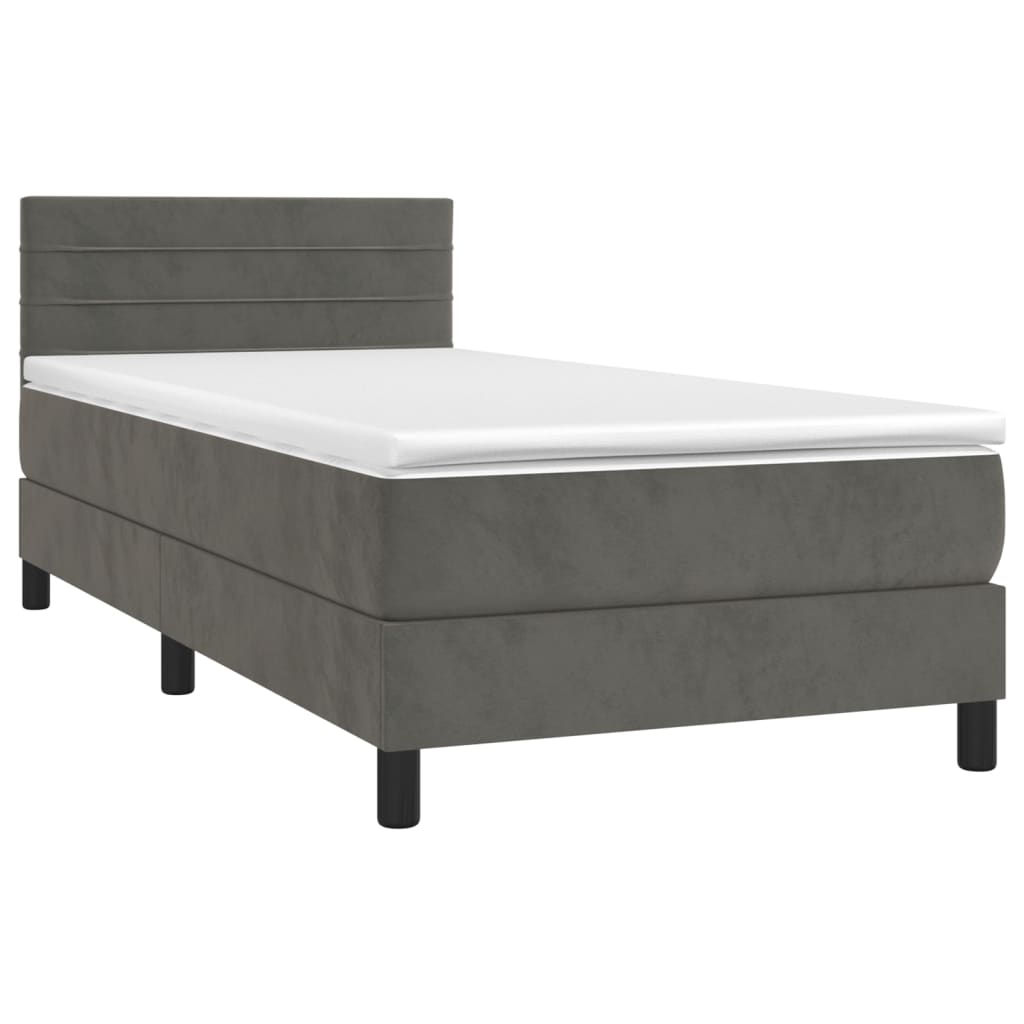 Letto a Molle con Materasso e LED Grigio Scuro 90x200cm Velluto - homemem39