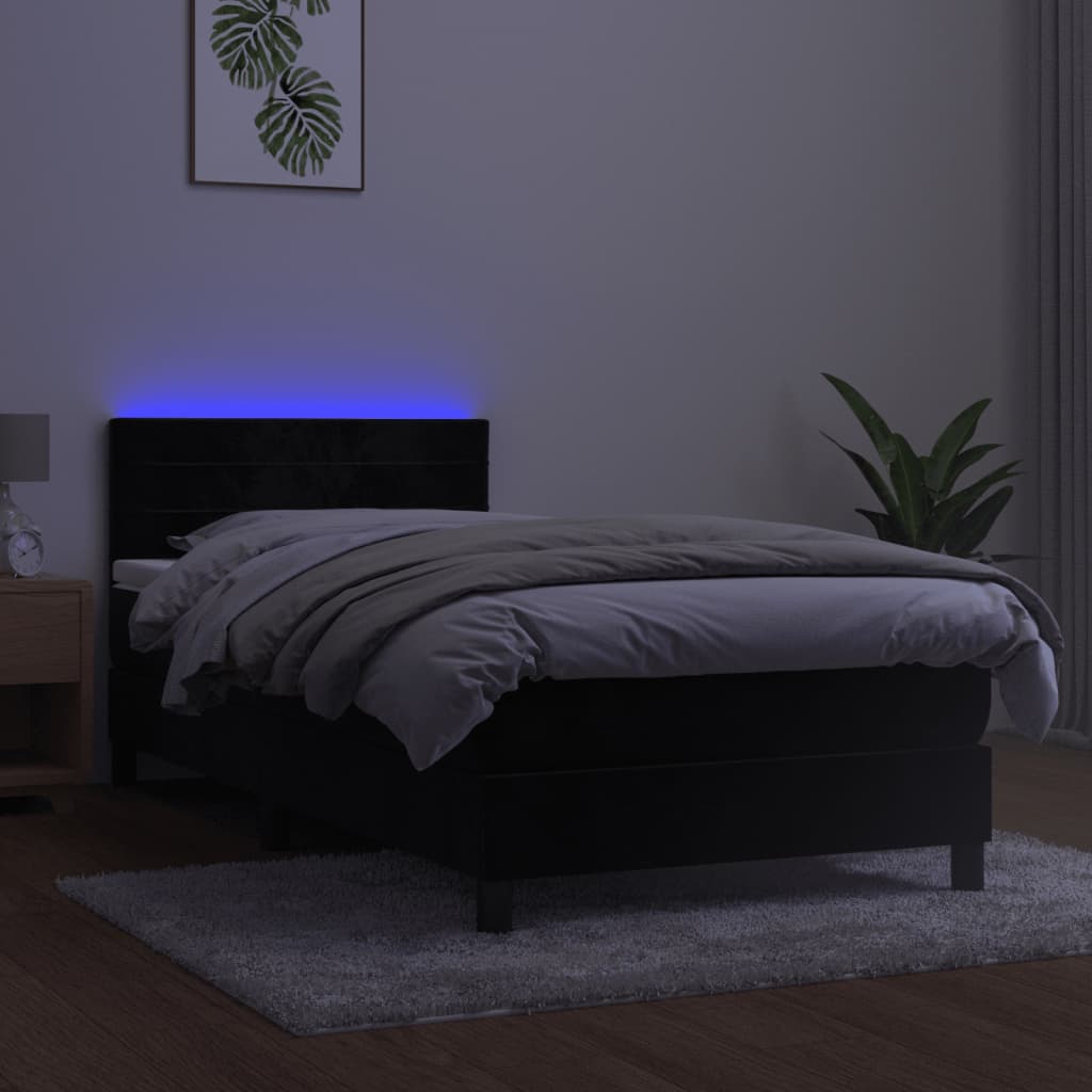 Letto a Molle con Materasso e LED Nero 90x200 cm in Velluto