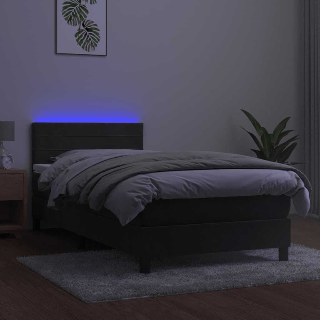 Letto a Molle con Materasso e LED Grigio Scuro 100x200 cm