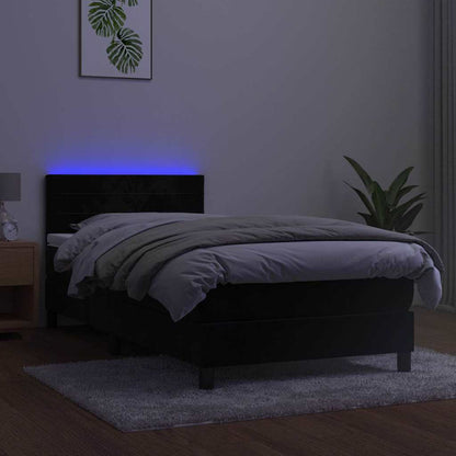 Letto a Molle con Materasso e LED Nero 100x200 cm in Velluto