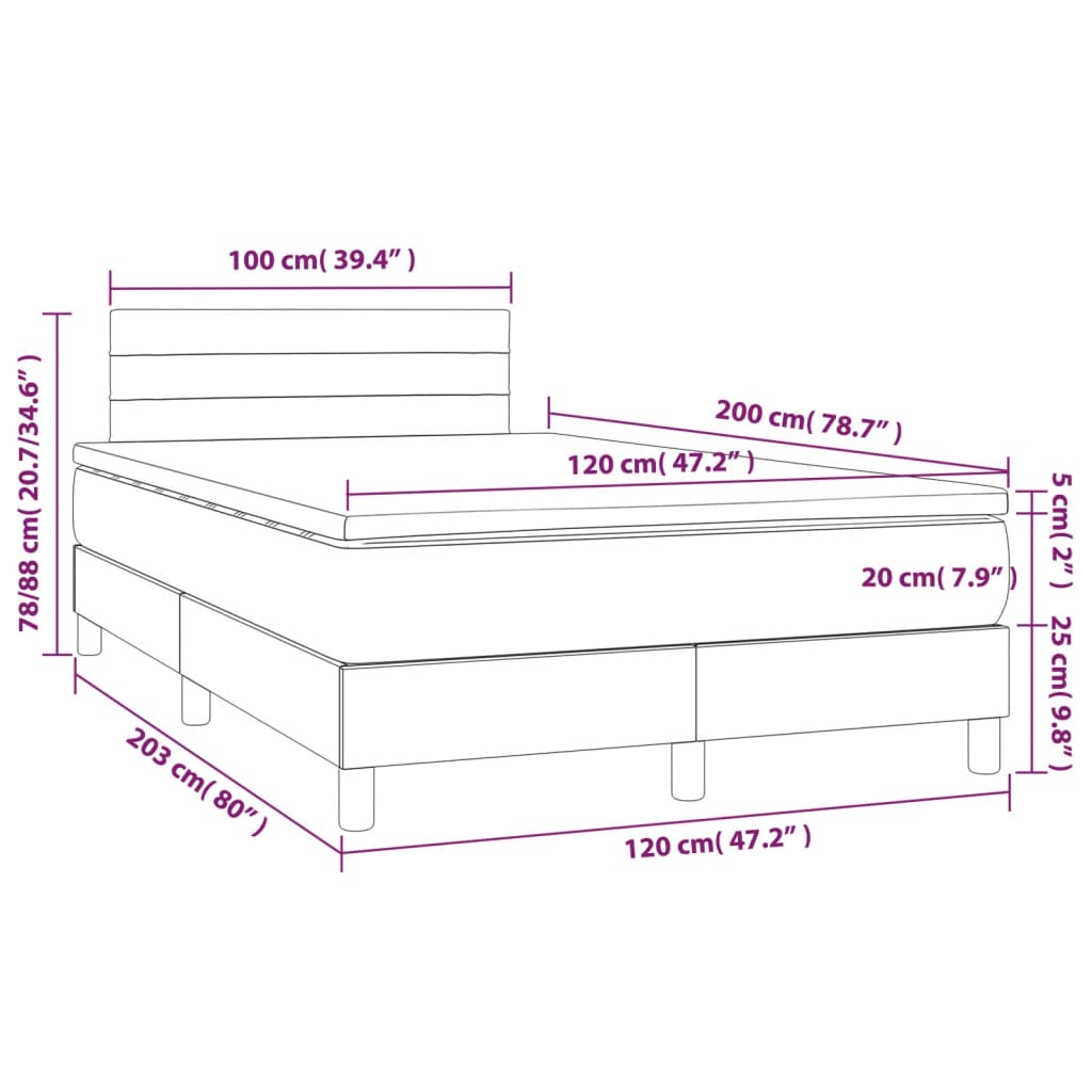 Letto a Molle con Materasso e LED Grigio Scuro 120x200 cm