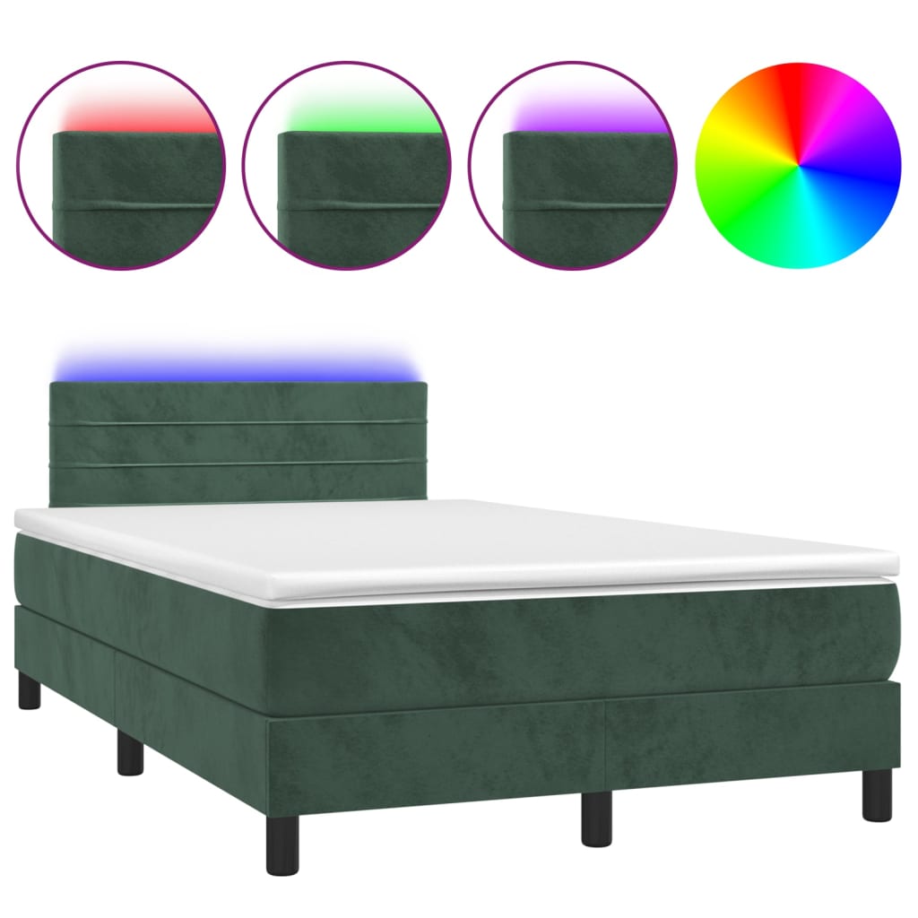 Letto a Molle con Materasso e LED Verde Scuro 120x200cm Velluto