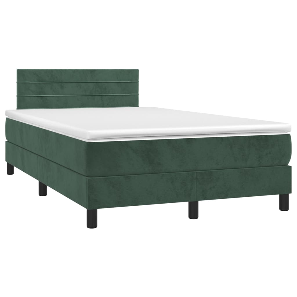 Letto a Molle con Materasso e LED Verde Scuro 120x200cm Velluto