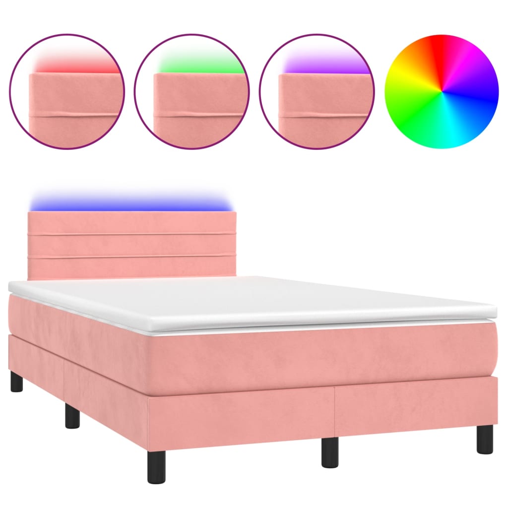 Letto a Molle con Materasso e LED Rosa 120x200 cm in Velluto