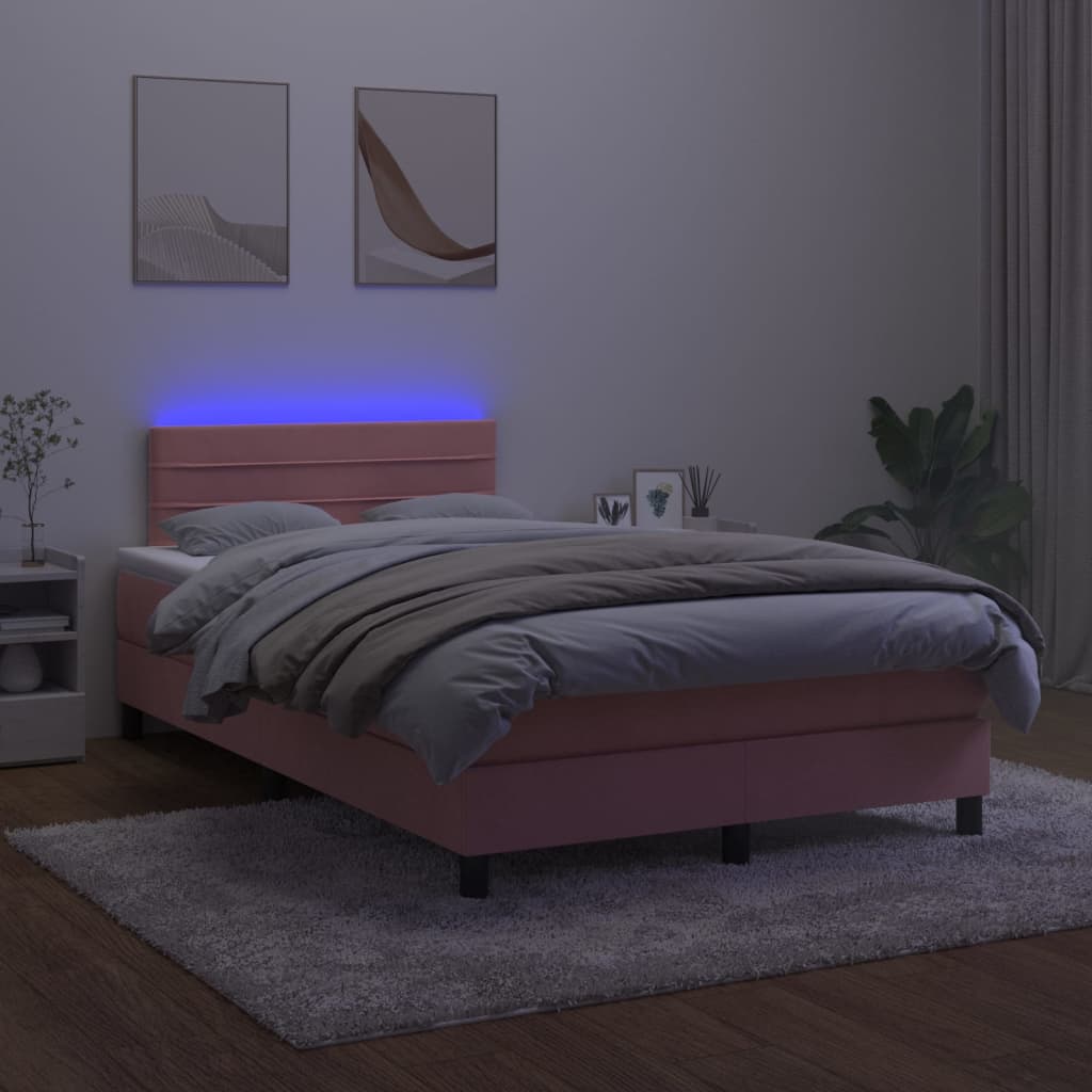 Letto a Molle con Materasso e LED Rosa 120x200 cm in Velluto