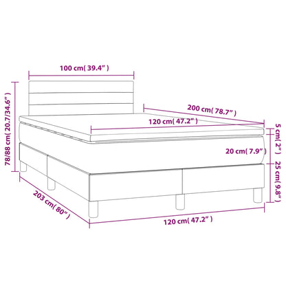 Letto a Molle con Materasso e LED Rosa 120x200 cm in Velluto