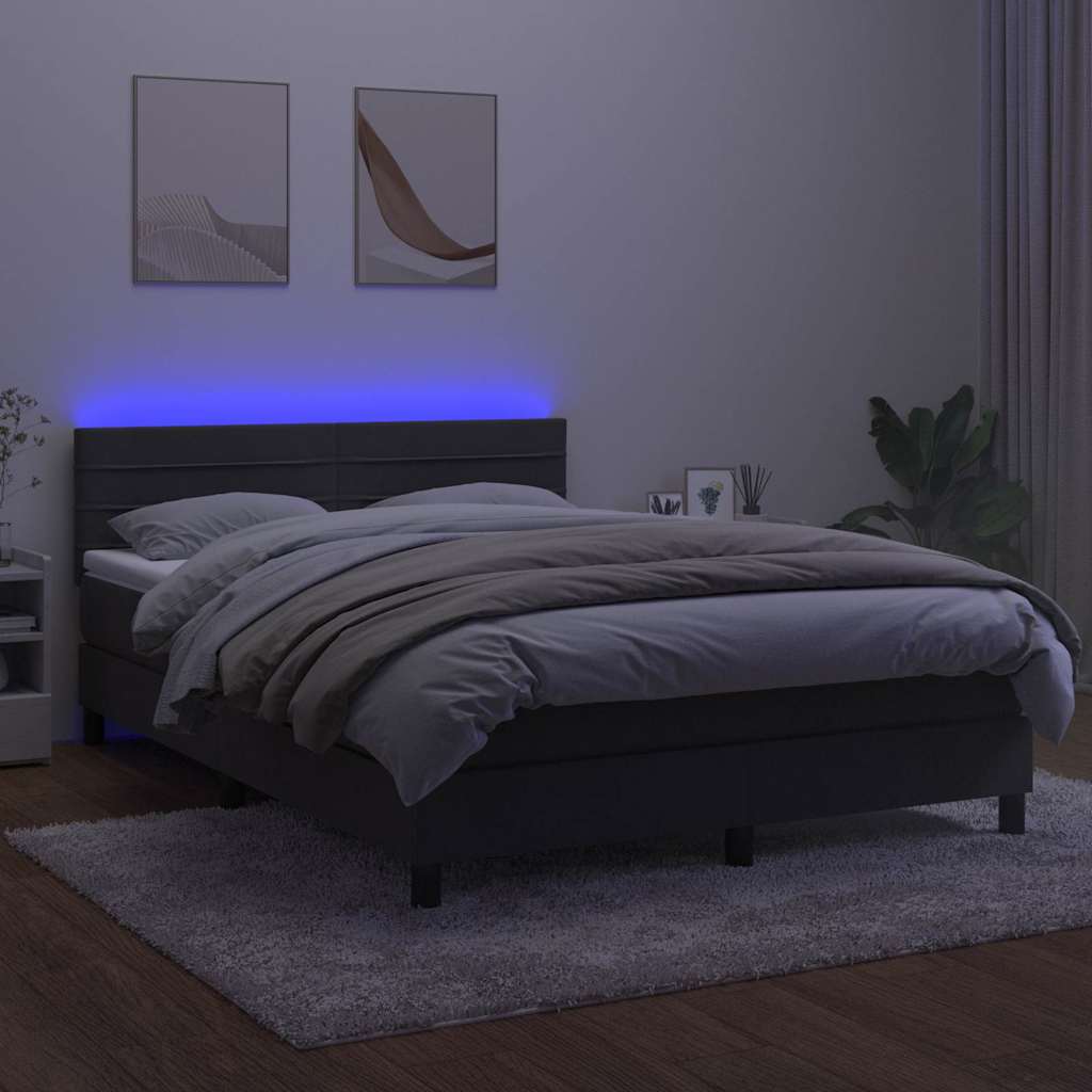 Letto a Molle con Materasso e LED Grigio Scuro 140x190 cm