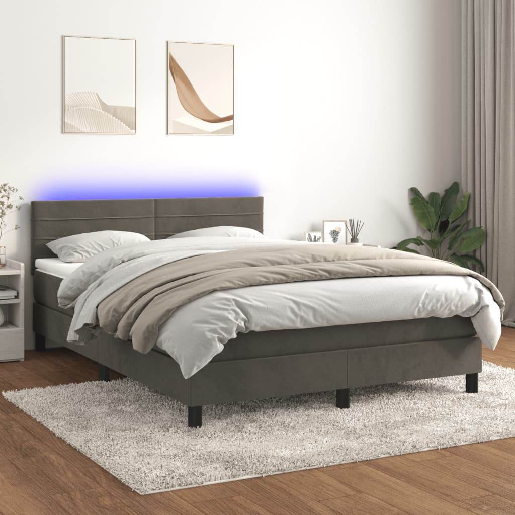 Letto a Molle con Materasso e LED Grigio Scuro 140x190 cm - homemem39