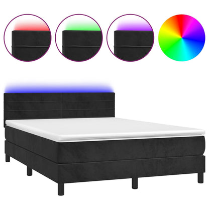 Letto a Molle con Materasso e LED Nero 140x190 cm in Velluto