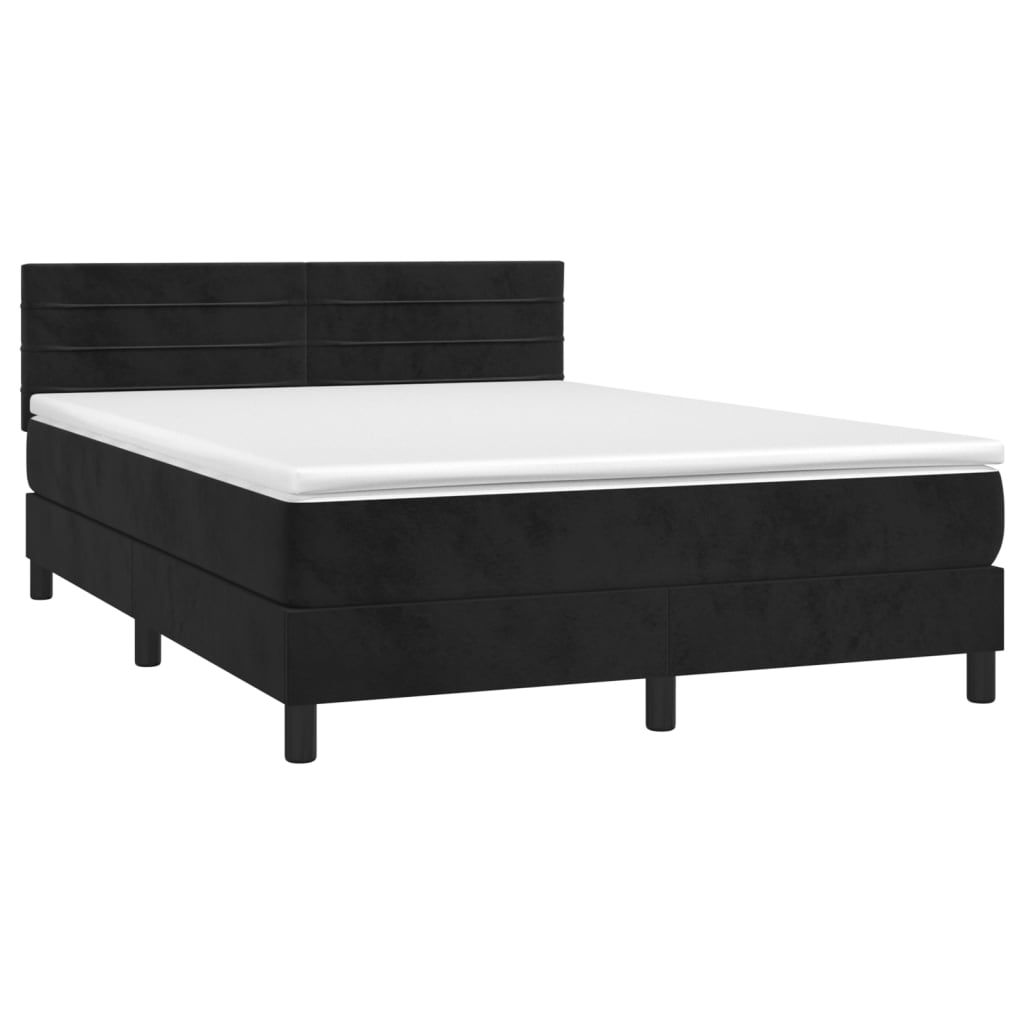 Letto a Molle con Materasso e LED Nero 140x190 cm in Velluto