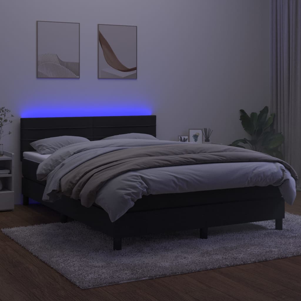 Letto a Molle con Materasso e LED Nero 140x190 cm in Velluto