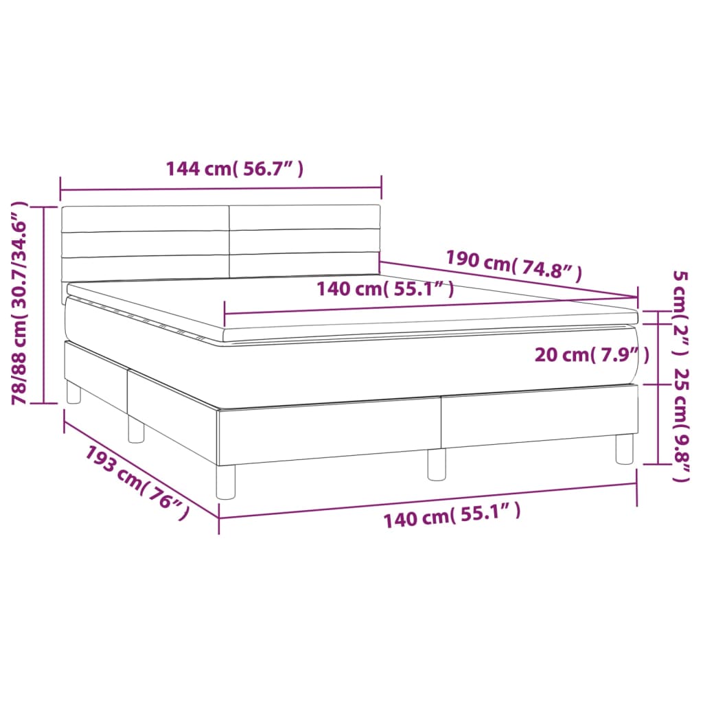 Federbett mit Matratze und schwarzer LED 140x190 cm in Samt