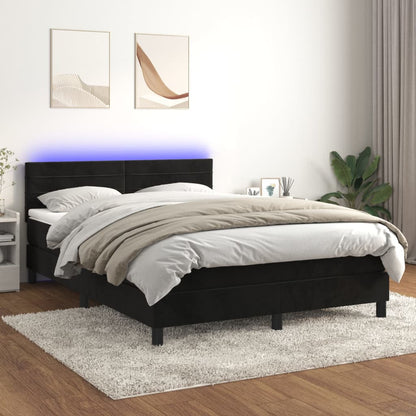 Federbett mit Matratze und schwarzer LED 140x190 cm in Samt