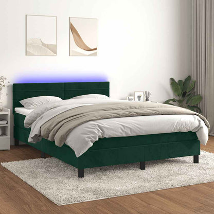 Letto a Molle con Materasso e LED Verde Scuro 140x190cm Velluto