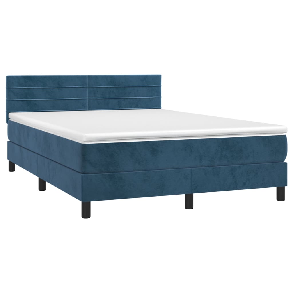 Letto a Molle con Materasso e LED Blu Scuro 140x190 cm