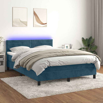 Letto a Molle con Materasso e LED Blu Scuro 140x190 cm
