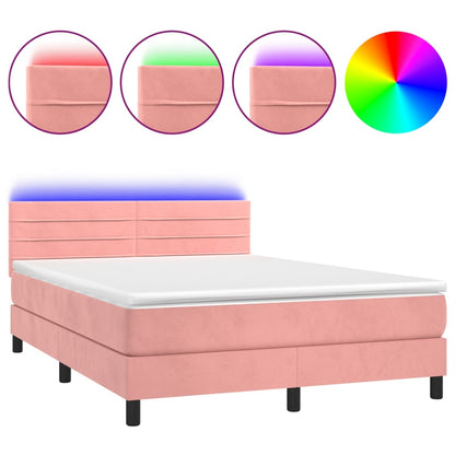 Letto a Molle con Materasso e LED Rosa 140x190 cm in Velluto