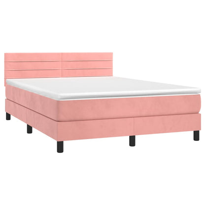 Letto a Molle con Materasso e LED Rosa 140x190 cm in Velluto