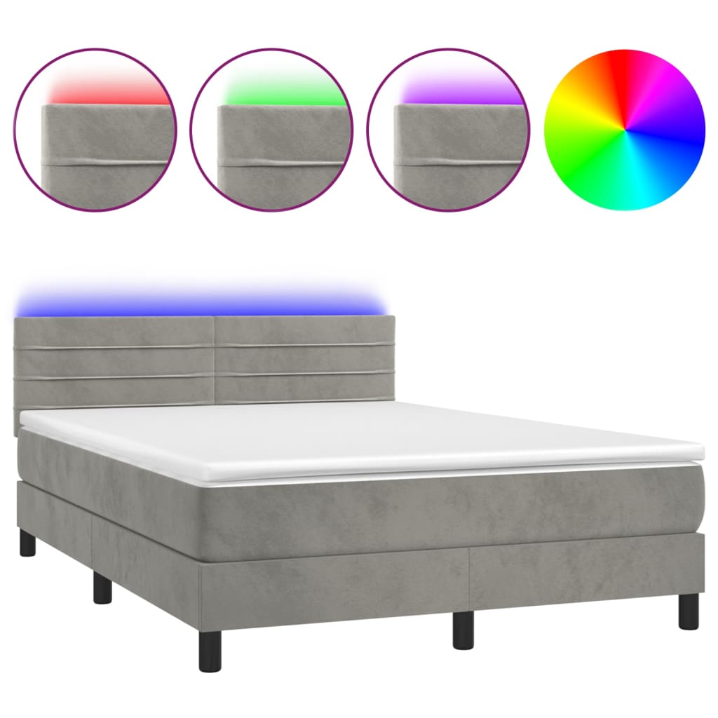 Letto a Molle con Materasso e LED Grigio Chiaro 140x200 cm Velluto - homemem39