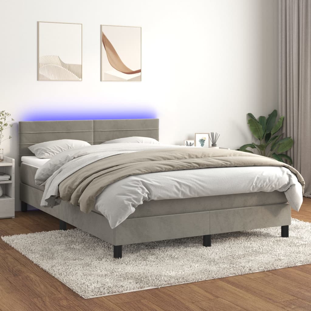 Letto a Molle con Materasso e LED Grigio Chiaro 140x200 cm Velluto