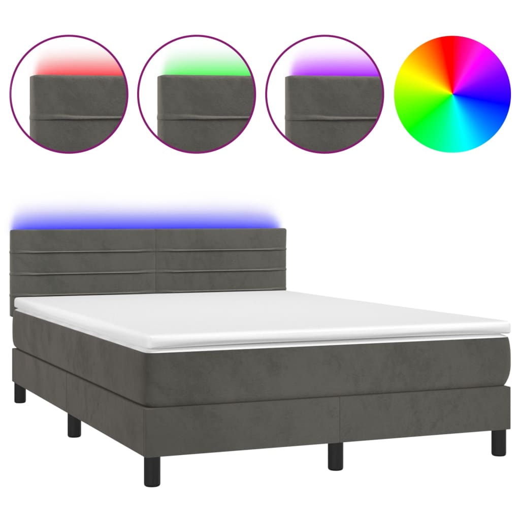 Letto a Molle con Materasso e LED Grigio Scuro 140x200 cm - homemem39