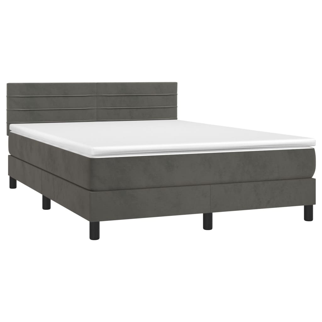 Letto a Molle con Materasso e LED Grigio Scuro 140x200 cm - homemem39