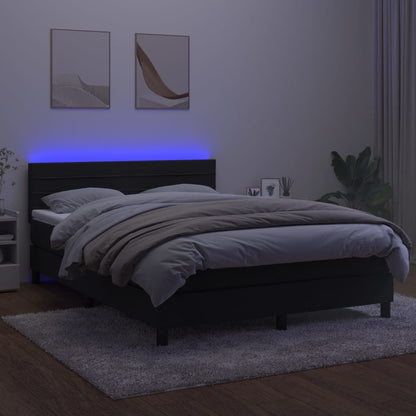 Letto a Molle con Materasso e LED Nero 140x200 cm in Velluto