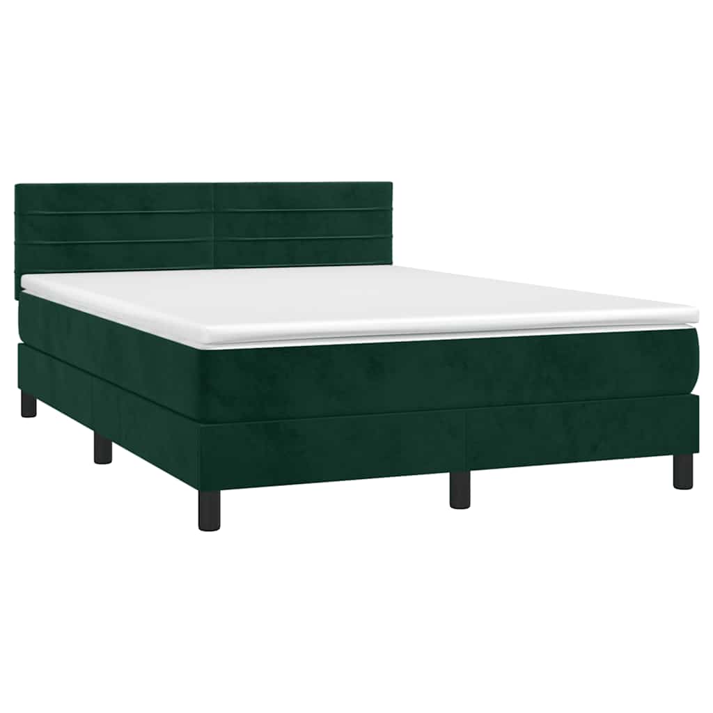 Letto a Molle con Materasso e LED Verde Scuro 140x200cm Velluto | homemem39