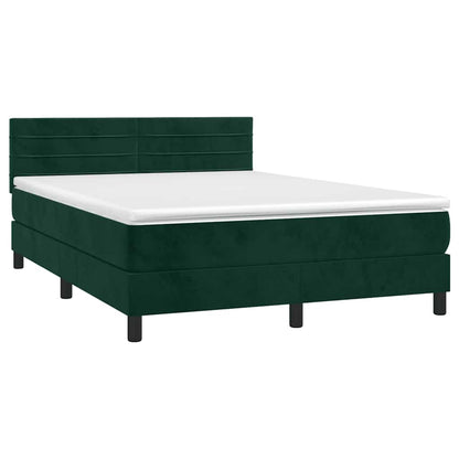 Letto a Molle con Materasso e LED Verde Scuro 140x200cm Velluto | homemem39