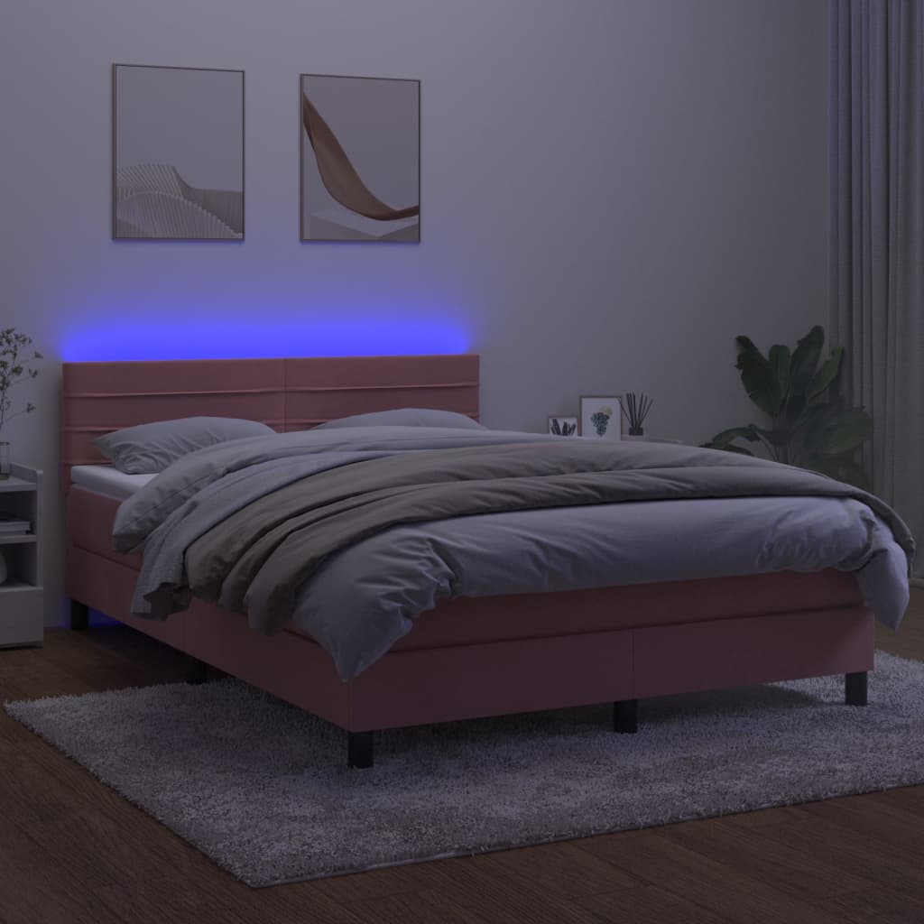 Federbett mit Matratze und rosa LED 140x200 cm in Samt