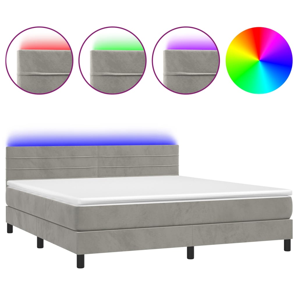 Letto a Molle con Materasso e LED Grigio Chiaro 160x200 cm Velluto - homemem39