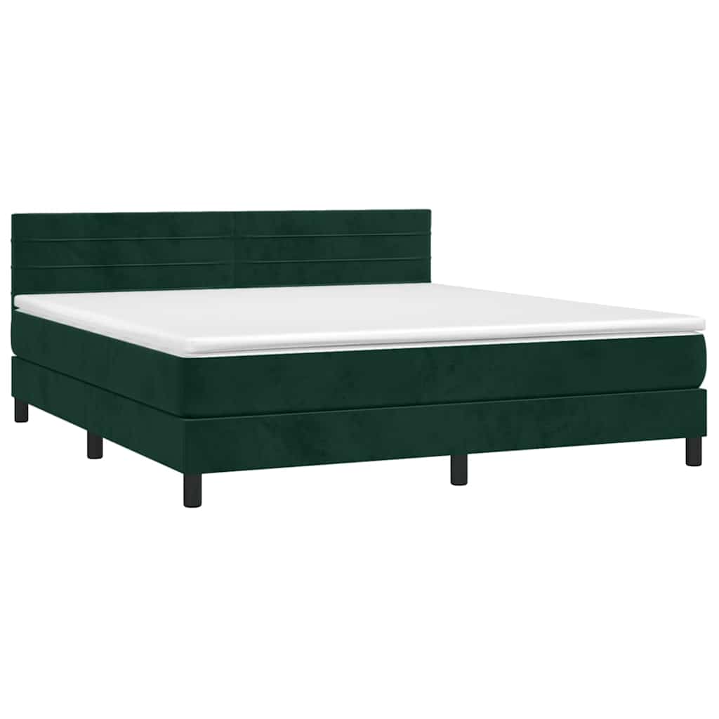 Letto a Molle con Materasso e LED Verde Scuro 160x200cm Velluto | homemem39