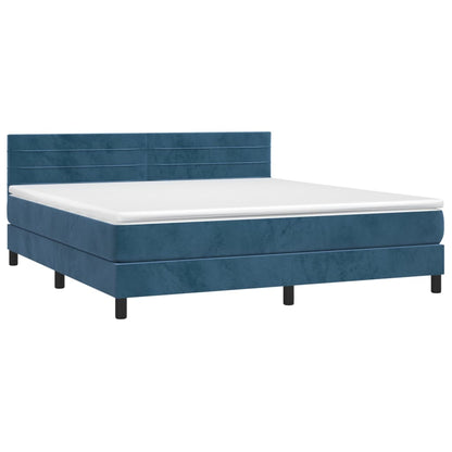 Letto a Molle con Materasso e LED Blu Scuro 160x200 cm