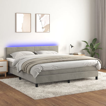 Letto a Molle con Materasso e LED Grigio Chiaro 180x200 cm Velluto