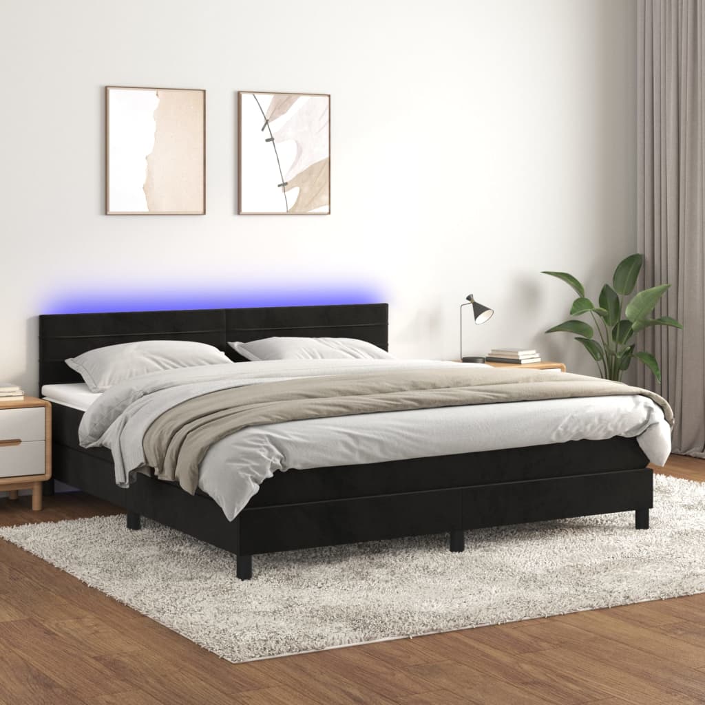 Letto a Molle con Materasso e LED Nero 180x200 cm in Velluto - homemem39