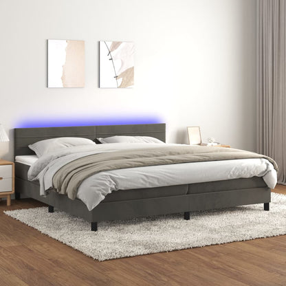 Letto a Molle con Materasso e LED Grigio Scuro 200x200 cm - homemem39