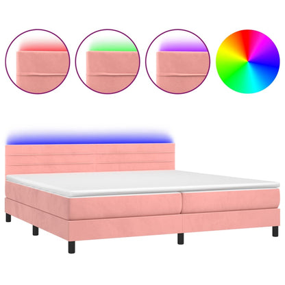 Letto a Molle con Materasso e LED Rosa 200x200 cm in Velluto - homemem39
