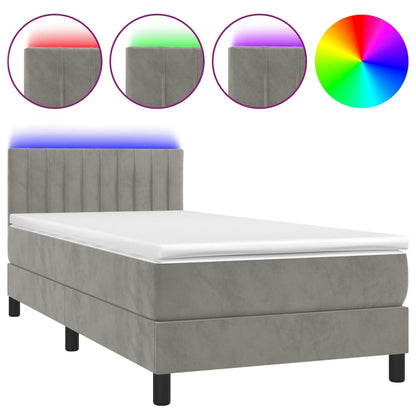 Letto a Molle con Materasso e LED Grigio Chiaro 80x200 cm Velluto - homemem39
