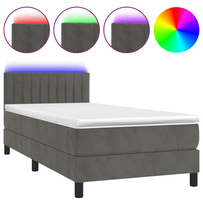 Letto a Molle con Materasso e LED Grigio Scuro 80x200cm Velluto - homemem39