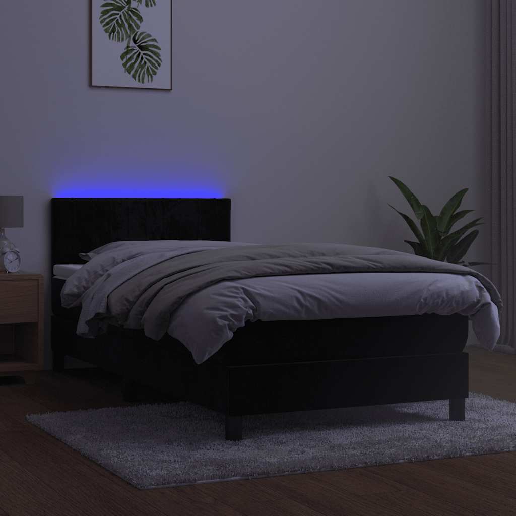 Letto a Molle con Materasso e LED Nero 80x200 cm in Velluto