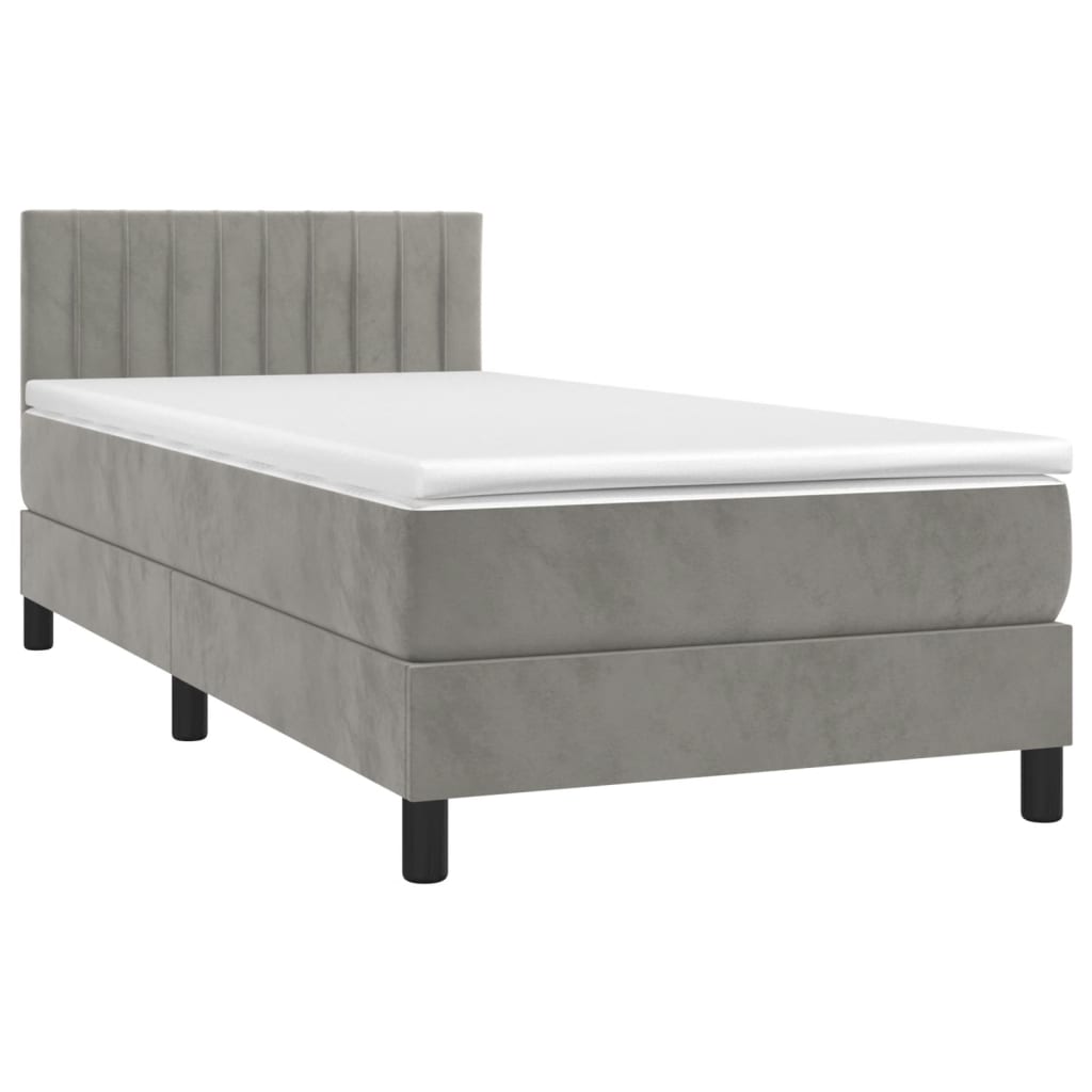 Letto a Molle Materasso e LED Grigio Chiaro 90x190 cm Velluto