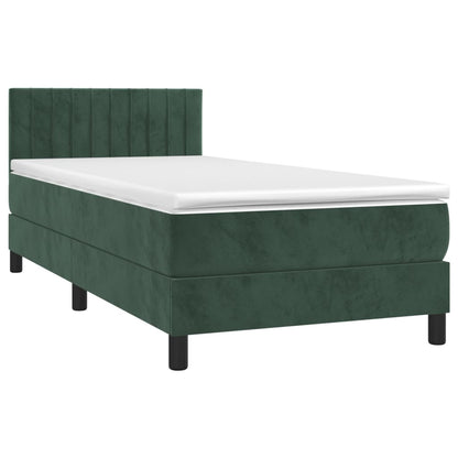 Letto a Molle con Materasso e LED Verde Scuro 90x190 cm Velluto - homemem39