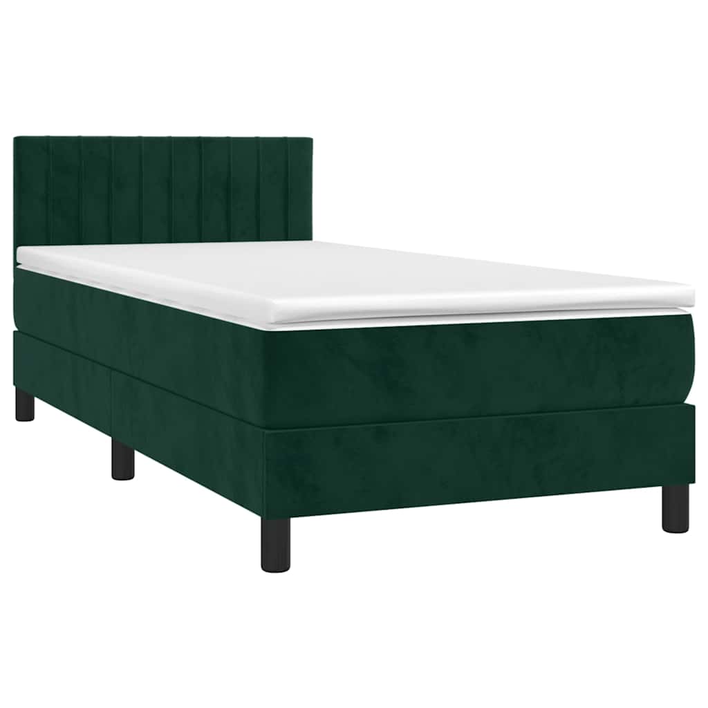 Letto a Molle con Materasso e LED Verde Scuro 90x190 cm Velluto