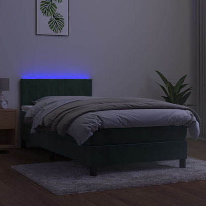 Letto a Molle con Materasso e LED Verde Scuro 90x190 cm Velluto - homemem39