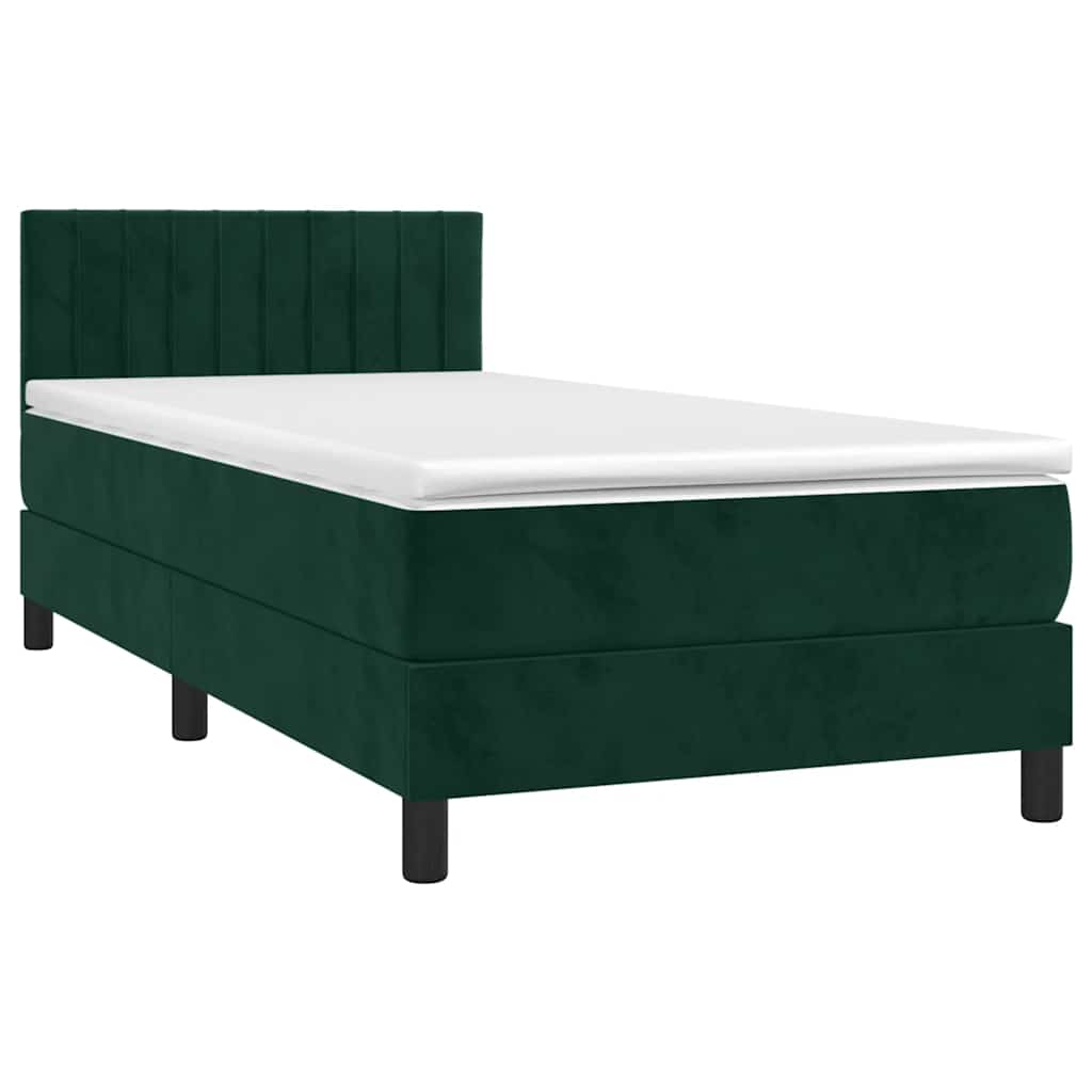 Letto a Molle con Materasso e LED Verde Scuro 90x200cm Velluto
