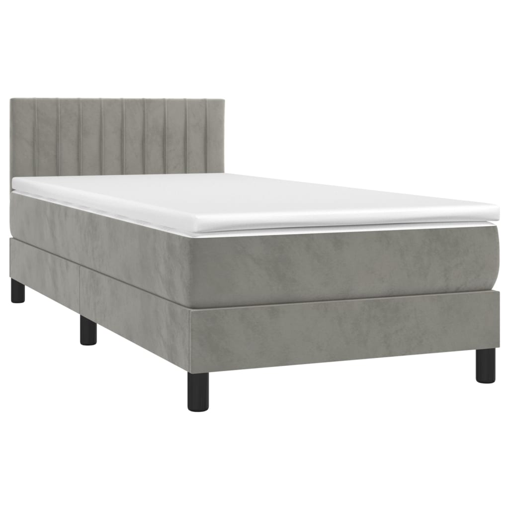 Letto a Molle Materasso e LED Grigio Chiaro 100x200 cm Velluto - homemem39