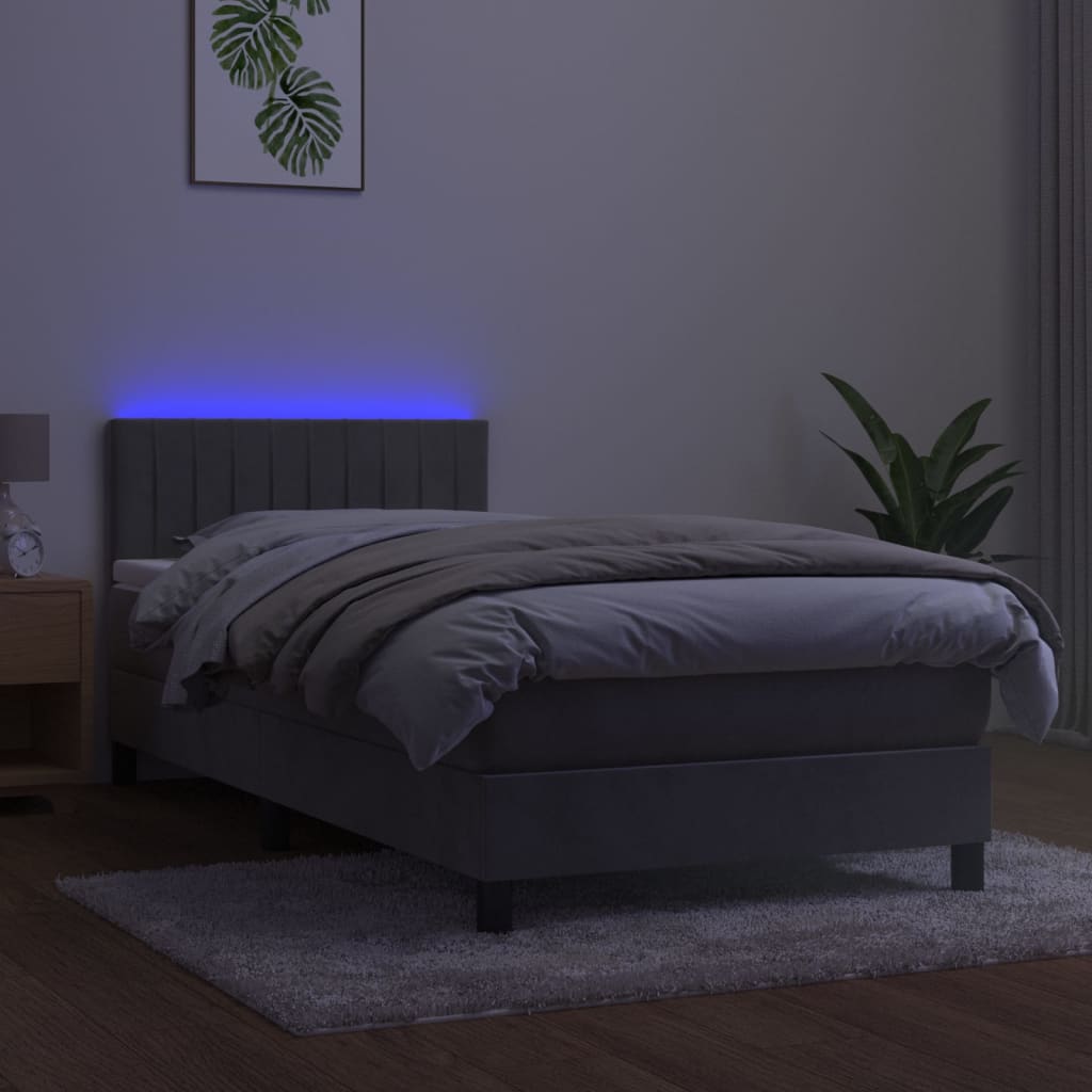 Letto a Molle Materasso e LED Grigio Chiaro 100x200 cm Velluto - homemem39