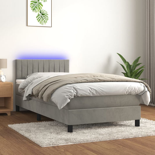 Letto a Molle Materasso e LED Grigio Chiaro 100x200 cm Velluto - homemem39