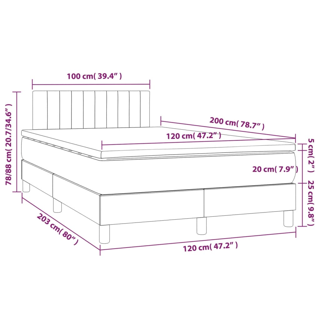 Letto a Molle Materasso e LED Grigio Chiaro 120x200 cm Velluto - homemem39